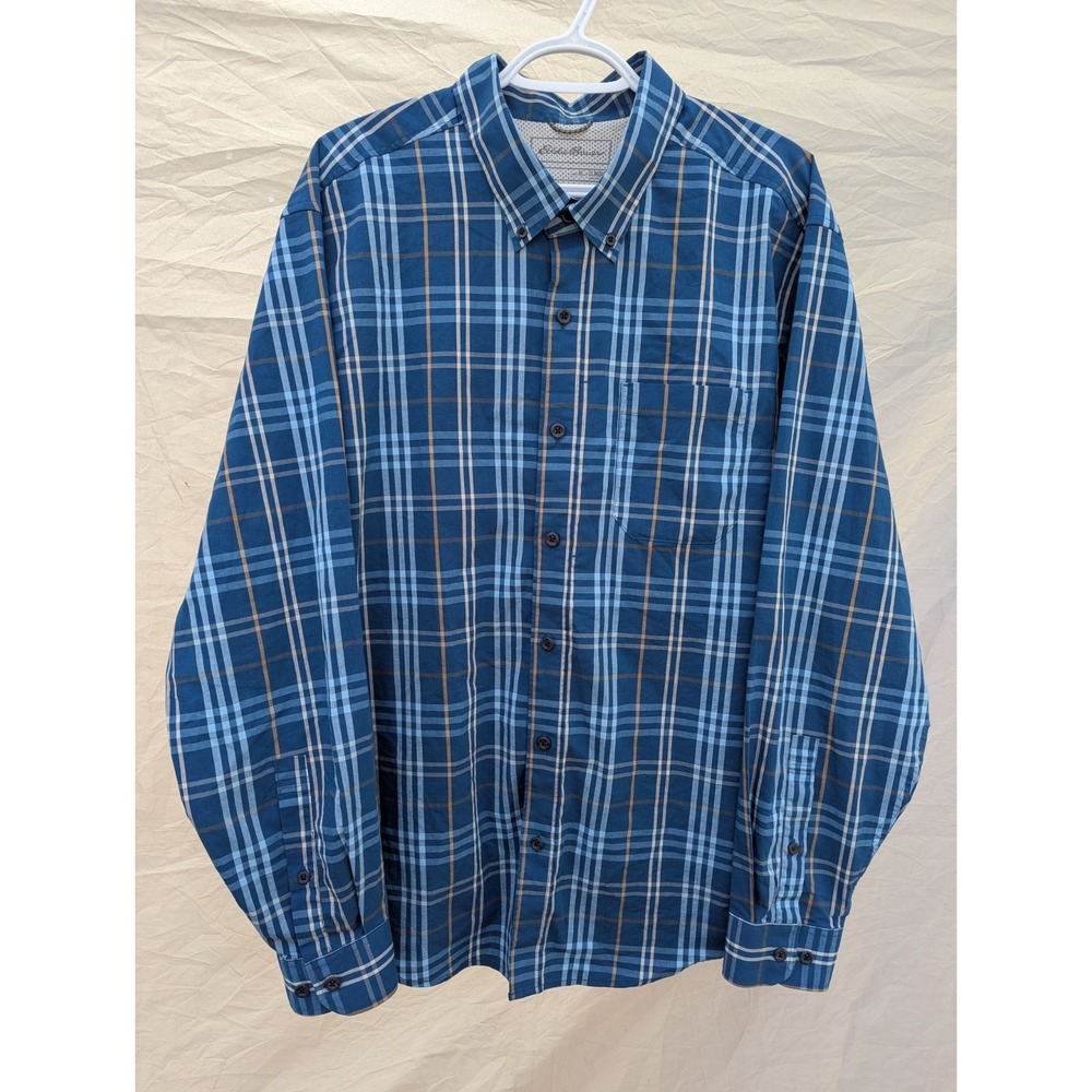 Eddie Bauer Travex Shirt Mens XL Plaid Long Sleeve Button Up Outdoor Hiking Blue